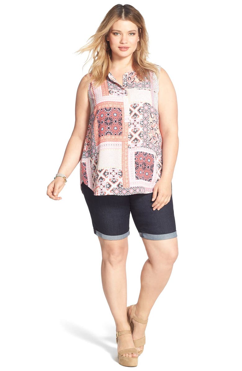 NYDJ Print Pleat Back Sleeveless Top, Alternate, color, Arabesque Patchwork Pink