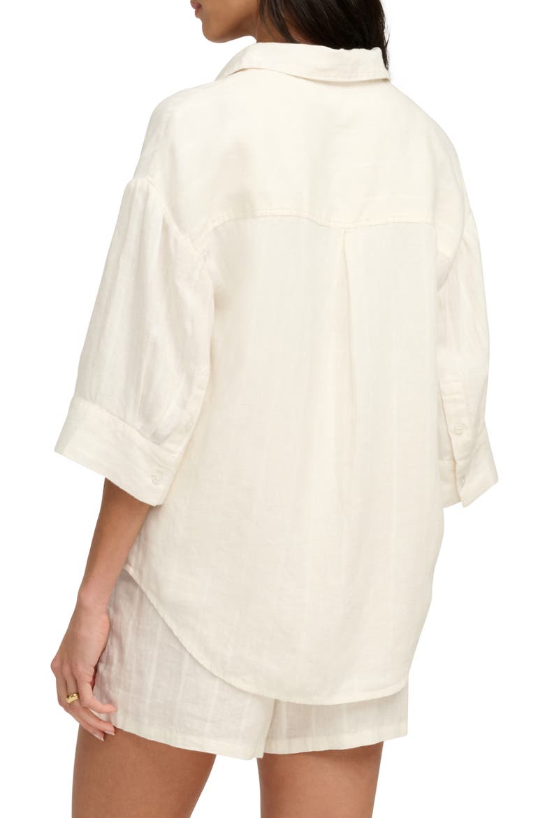The Off Duty Stripe Linen Blend Button-Up Shirt, Alternate, color, CREAM