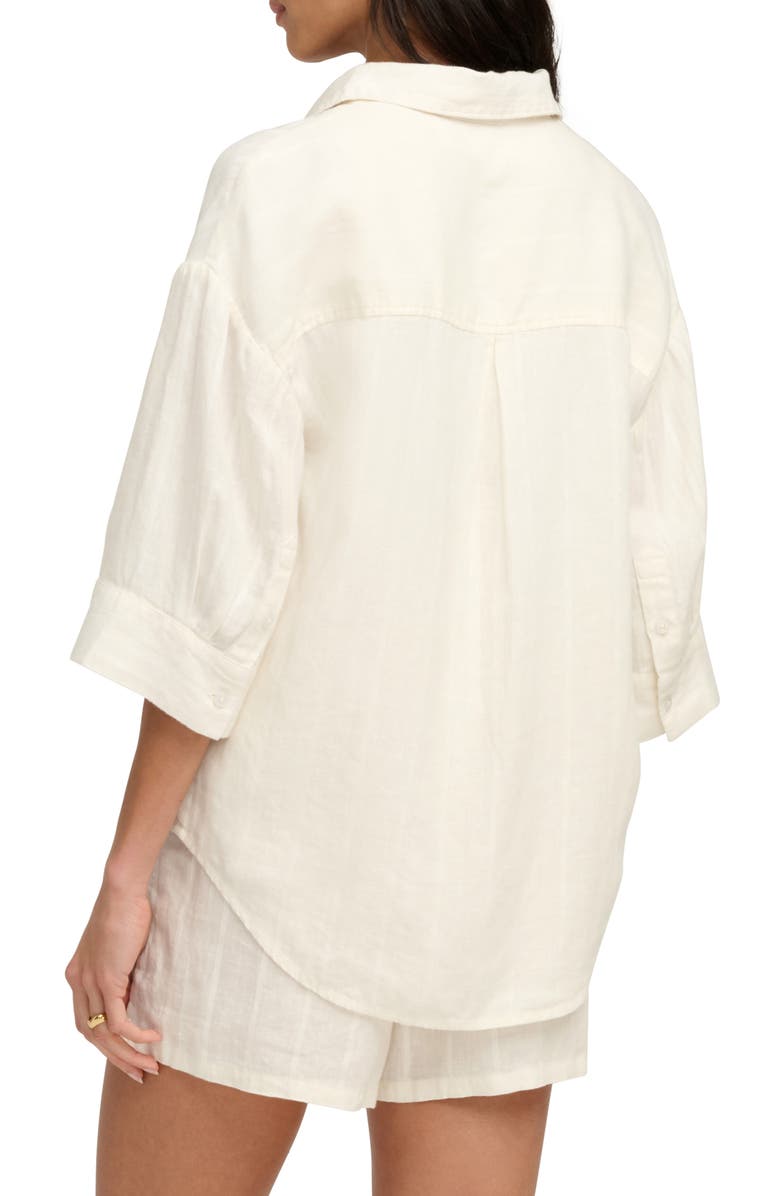 Favorite Daughter The Off Duty Stripe Linen Blend Button-Up Shirt, Alternate, color, Cream