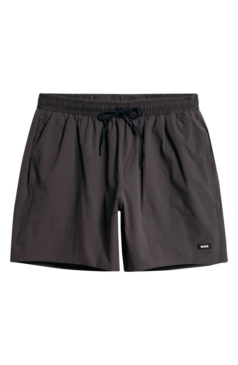 BOSS Solid Stretch Swim Trunks, Alternate, color, Dark Grey