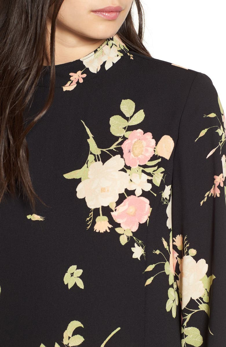 Leith Floral Print Mock Neck Shift Dress, Alternate, color, 