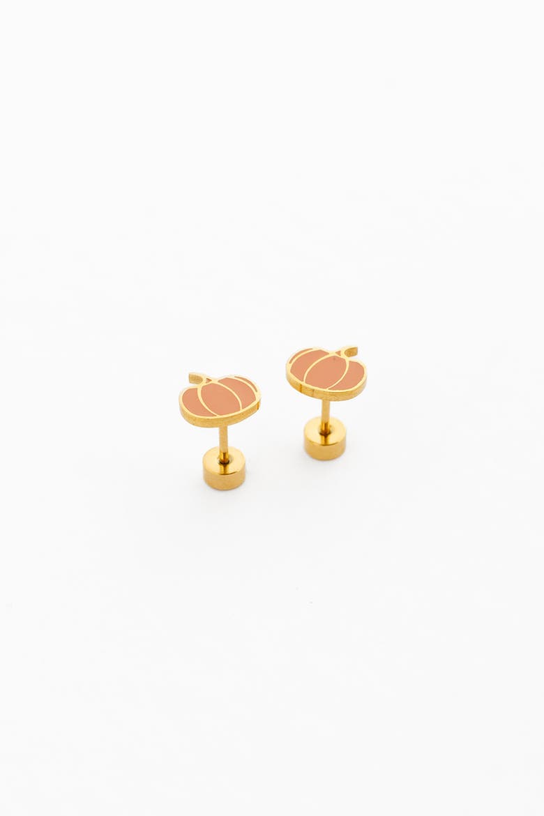 Girls' Pumpkin Flatback Stud Hypoallergenic Earrings, Alternate, color, Orange