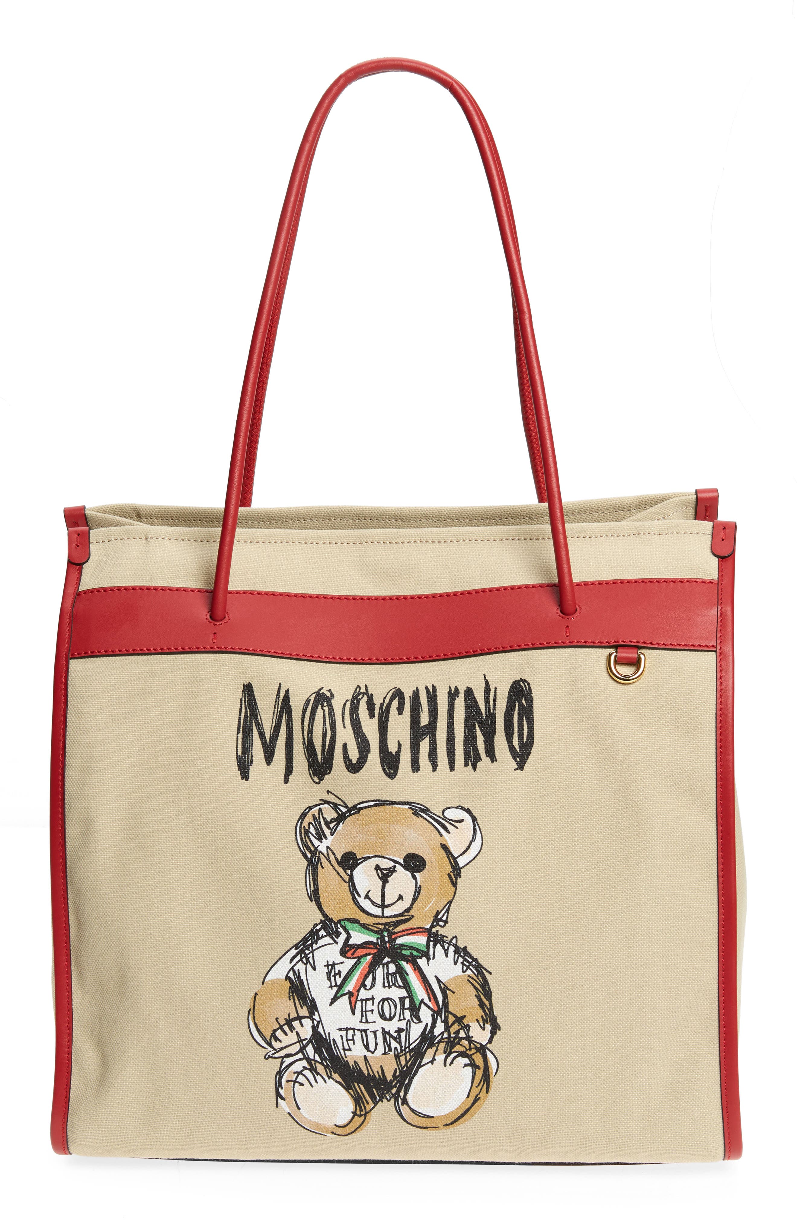 Moschino Bear Graphic Canvas Tote, Main, color, 