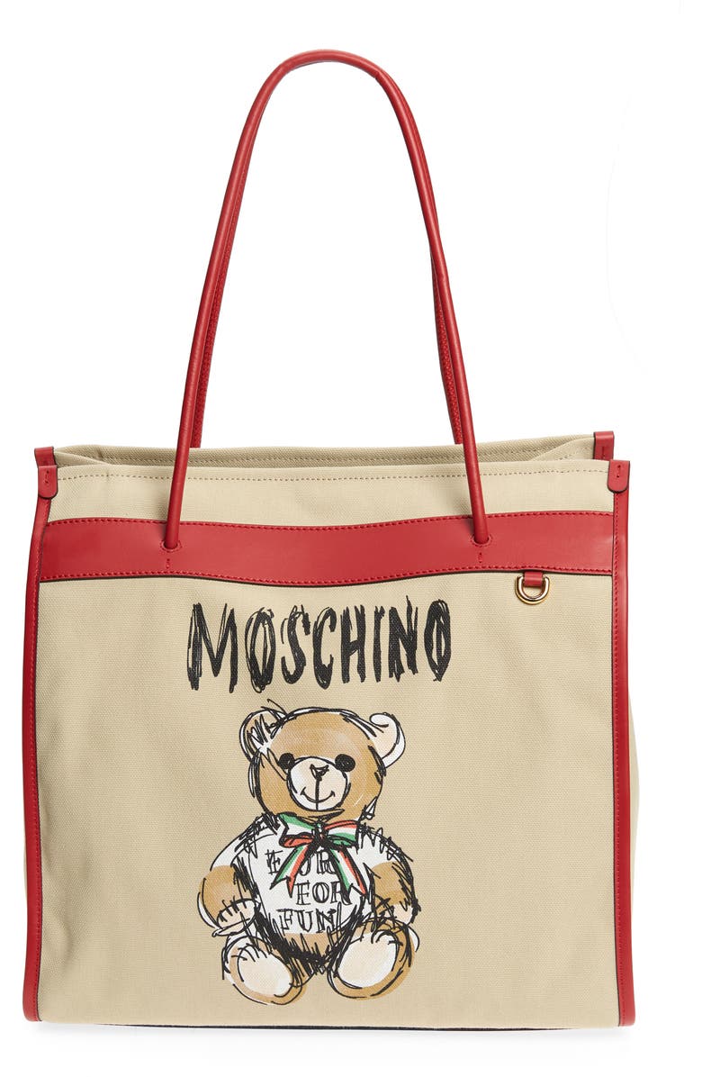 Moschino Bear Graphic Canvas Tote, Main, color,