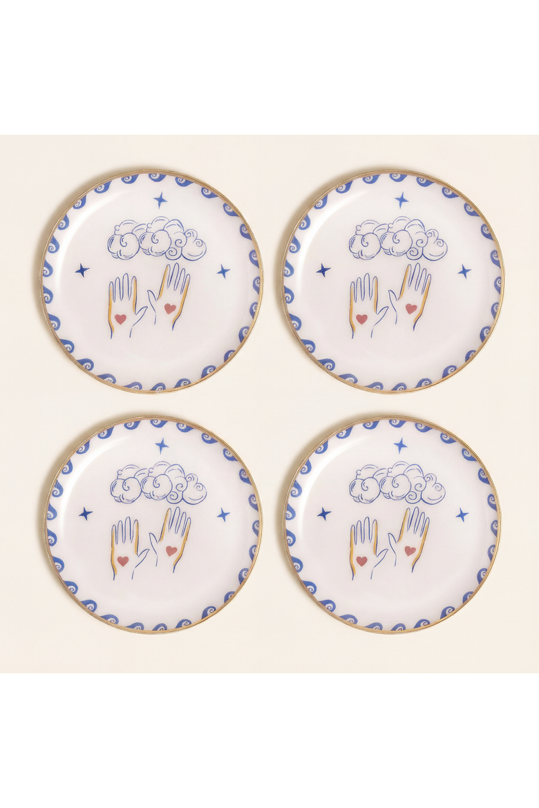 Agra Hand Patterned Round Metal Decorative Tray Set Of 4, Alternate, color, White