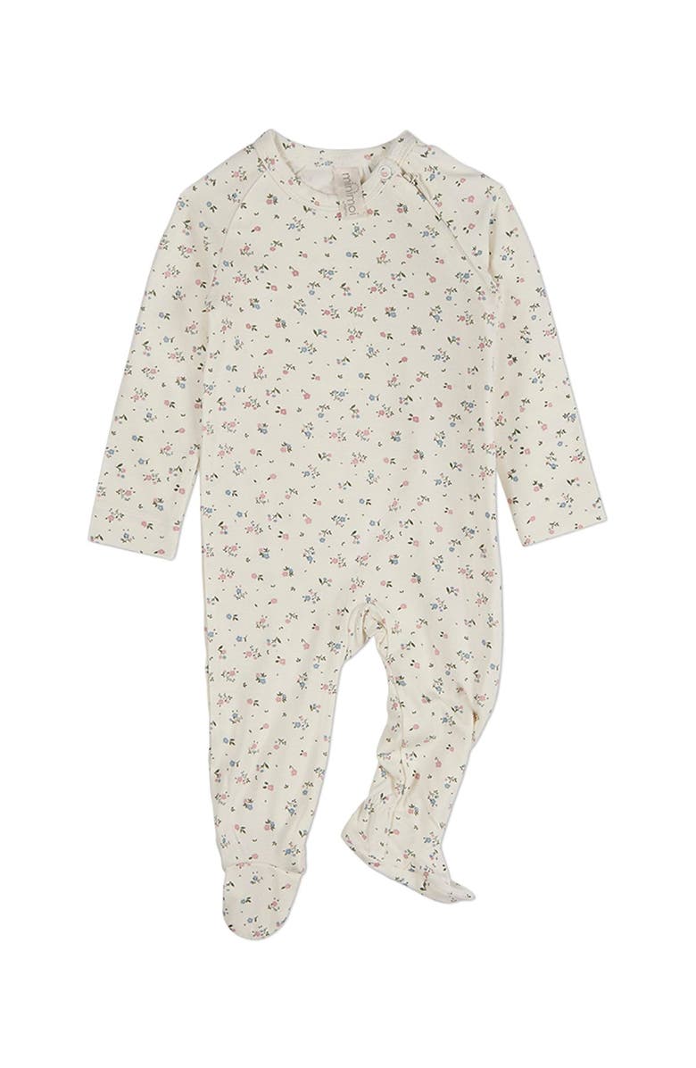 MiniMoi Baby Girls Silky-Soft Allover Floral Printed Footie, Main, color, Marshmallow