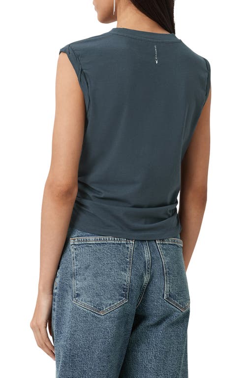 Allsaints Womens Dark Slate Blu West Ruched Stretch Cotton-blend Top In Gray