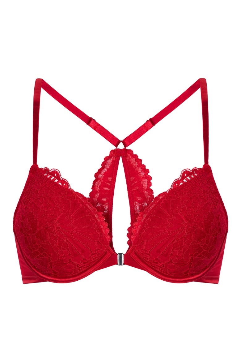Whitney Floral Underwire Front Clasp Push-Up Bra, Alternate, color, CHILI PEPPER