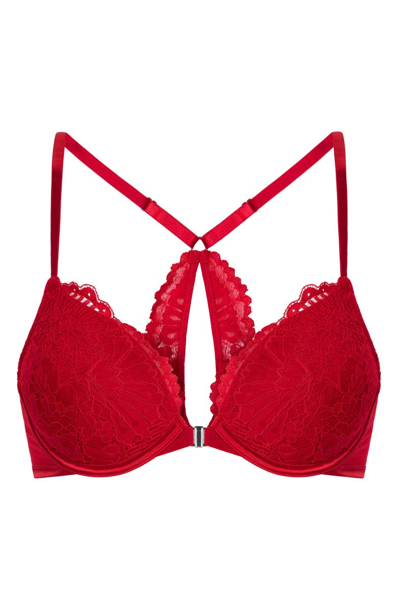 Hunkemöller Whitney Floral Underwire Front Clasp Push-Up Bra, Alternate, color, Chili Pepper