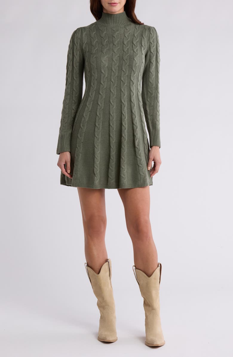 Lucky Brand Cable Stitch Long Sleeve Sweater Dress, Main, color, 