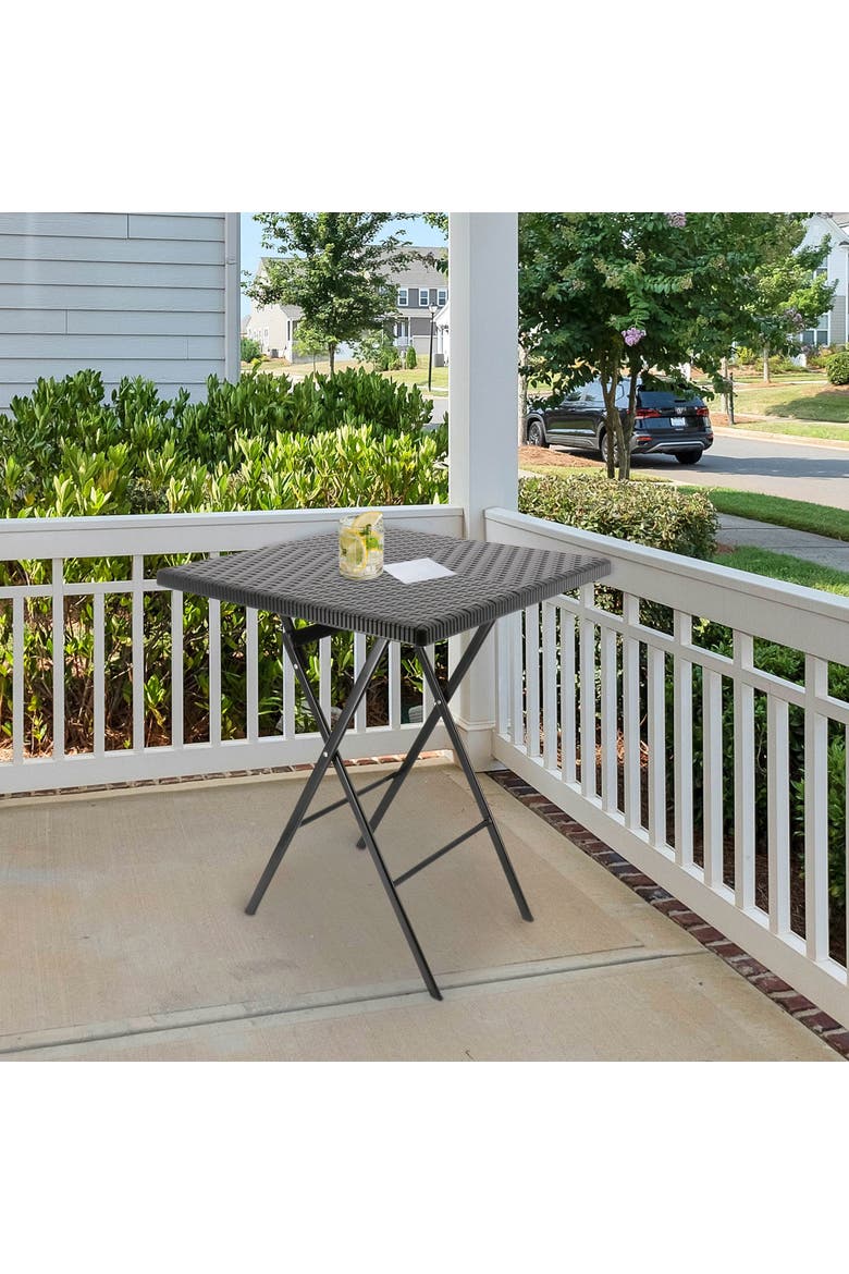 Plastic Rattan Folding Square Table, Alternate, color, Black