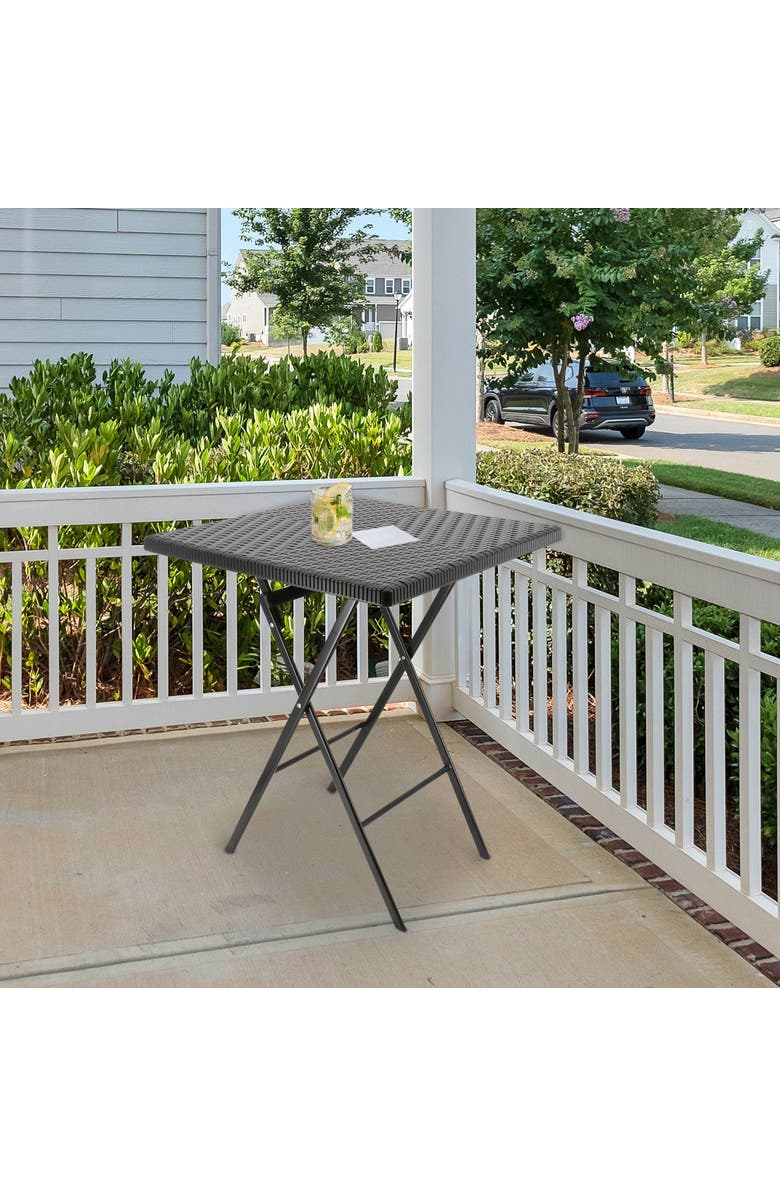 Elama Plastic Rattan Folding Square Table, Alternate, color, Black