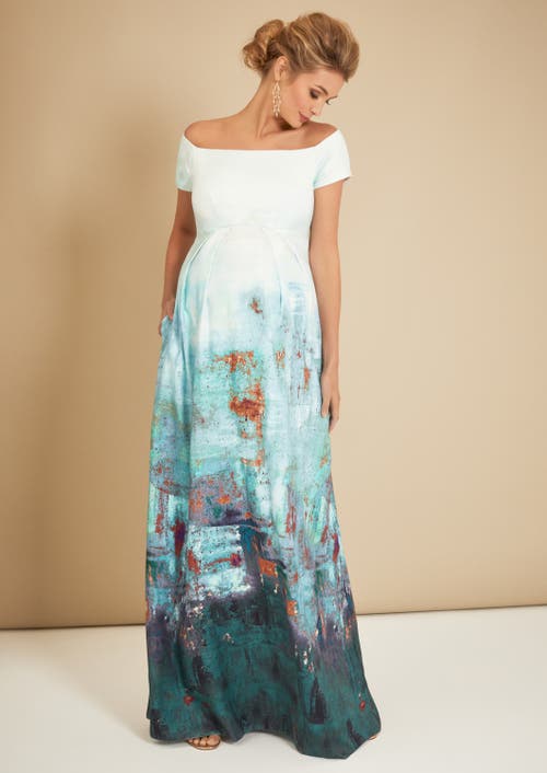 Tiffany Rose Maternity Aria Off Shoulder Maternity Gown In Multi