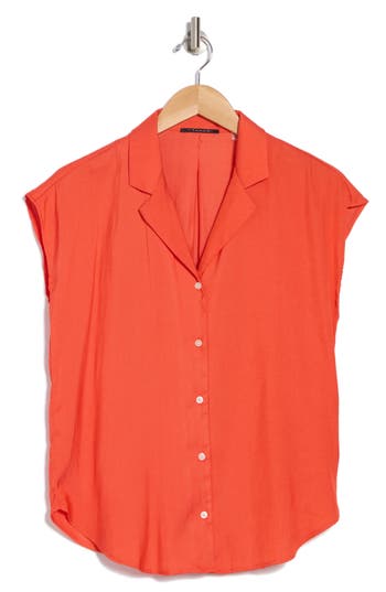 T Tahari Airflow Button-up Camp Shirt In Flame