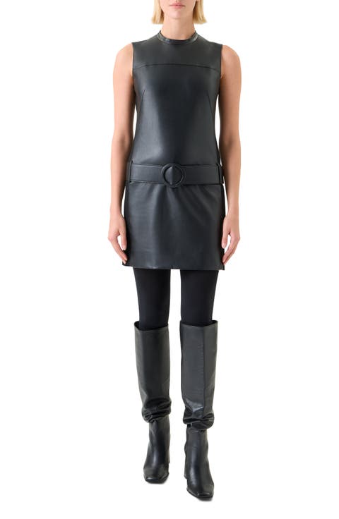 Faux Leather & Knit Belted Minidress