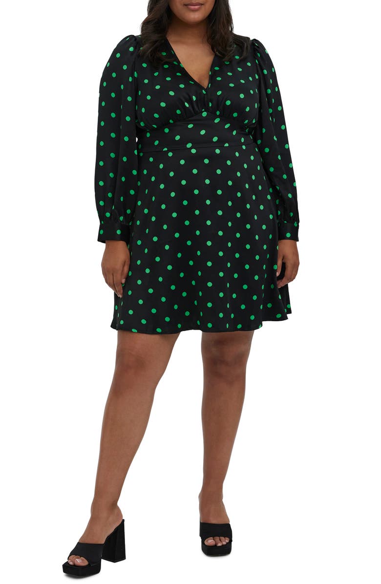 VERO MODA CURVE Messi Polka Dot Long Sleeve Dress, Main, color, 