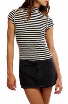 Free People Lola Stripe Funnel Neck Knit Top