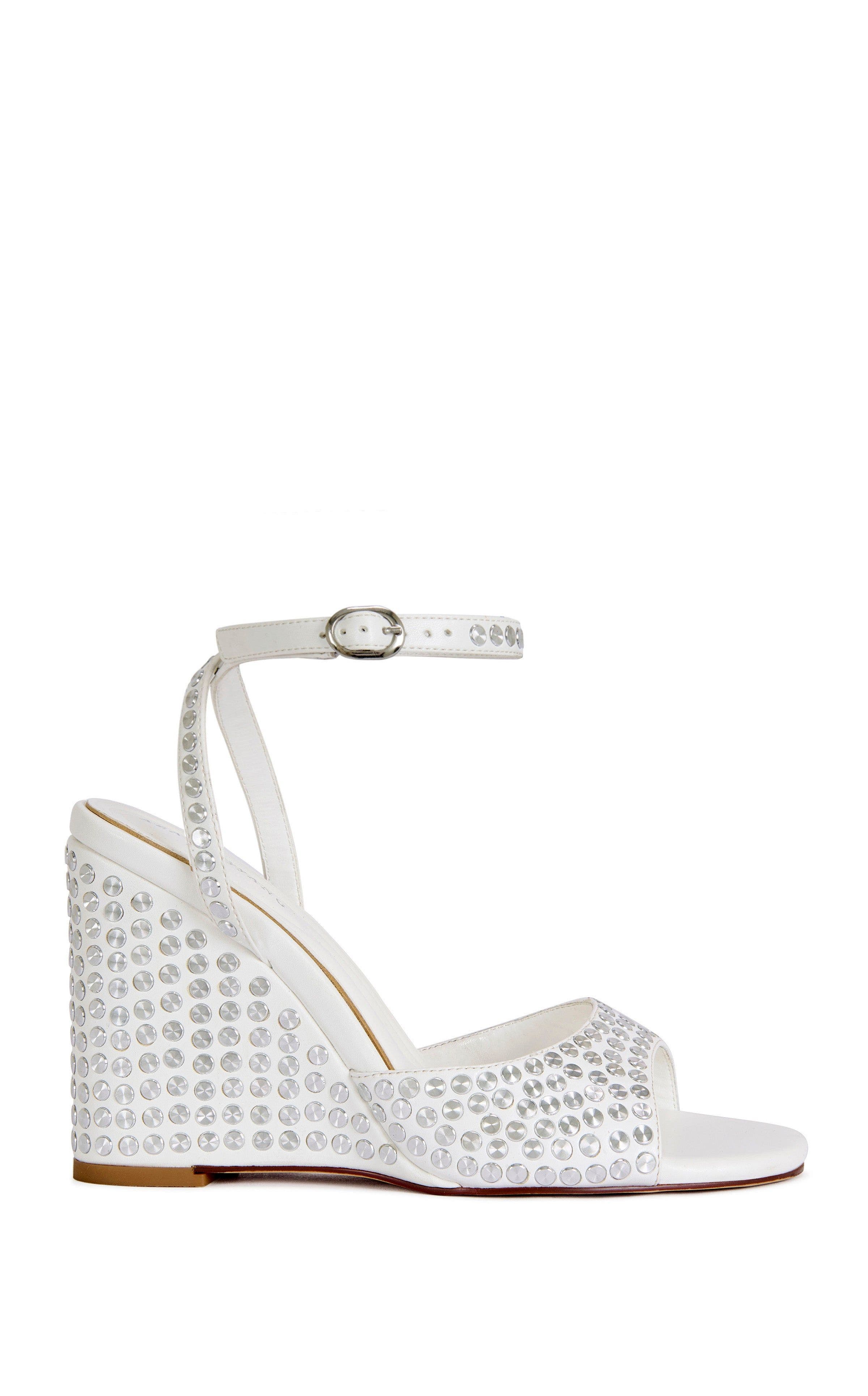 AZALEA WANG MATTEUS-WHITE STUDDED WEDGE SANDAL - WHITE / 8.5 / WEDGE, Main, color, White