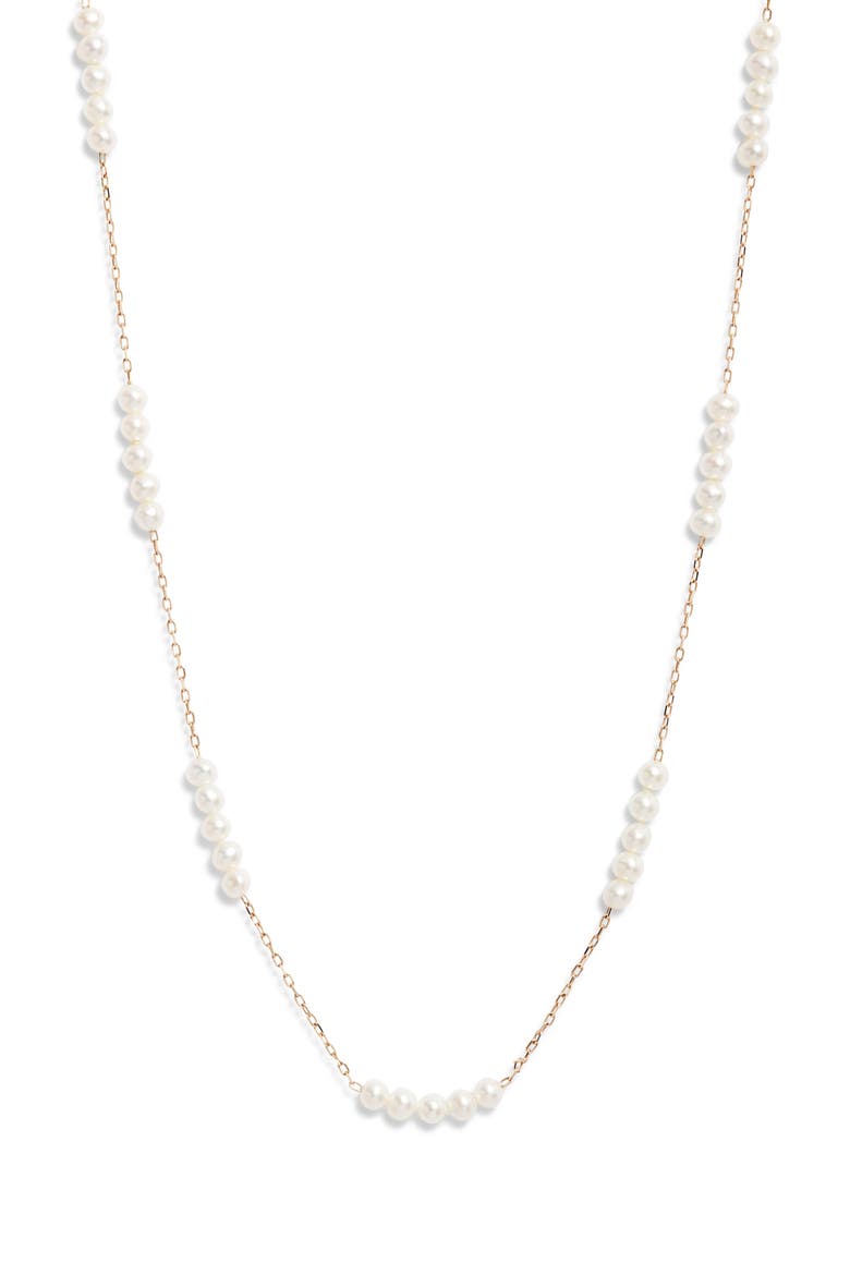 Freshwater Pearl Station Necklace, Main, color, WHITE- 14K YELLOW GOLD