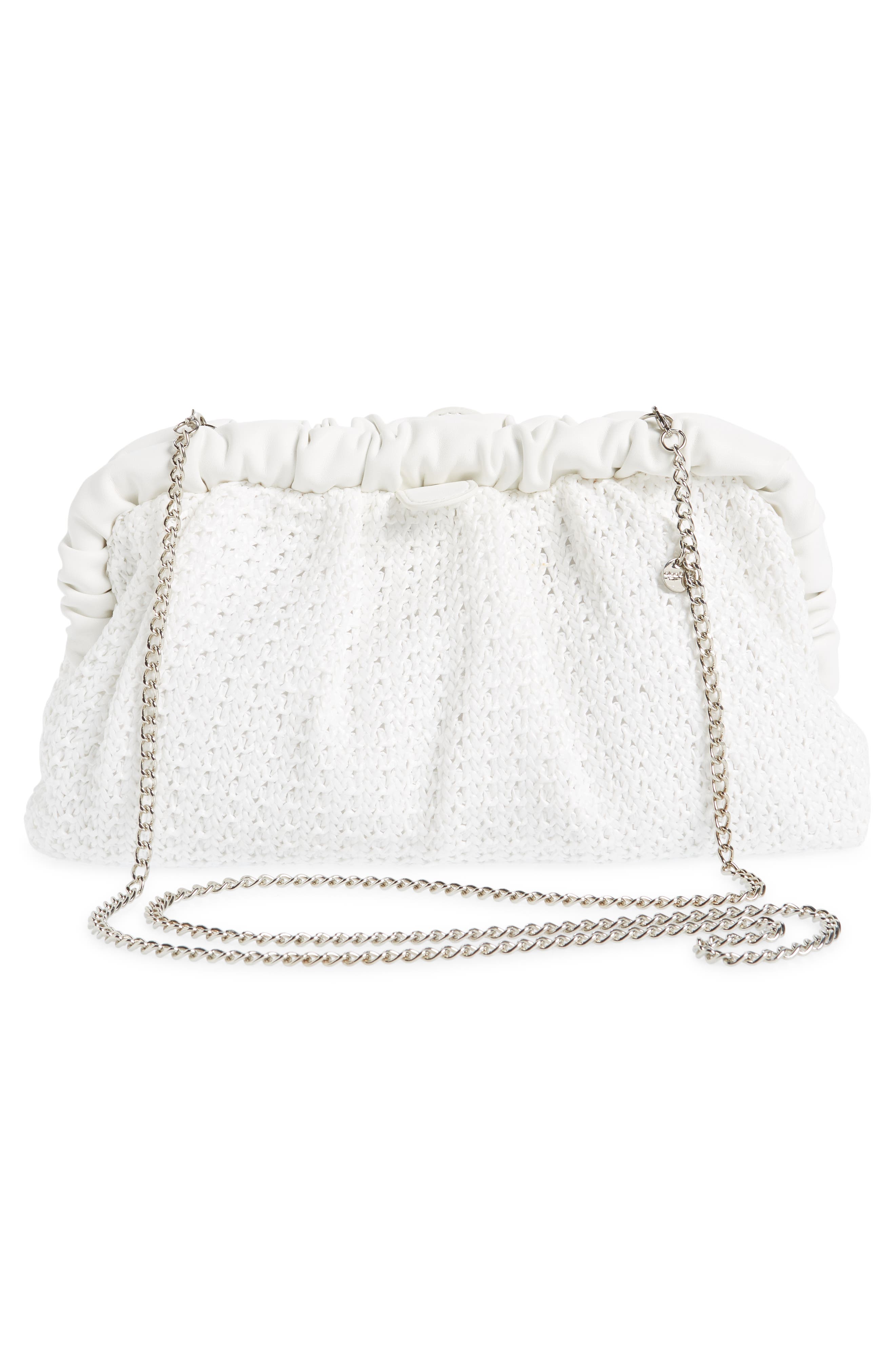 Olga Berg Amalia Pleated Woven Straw Clutch, Alternate, color, White