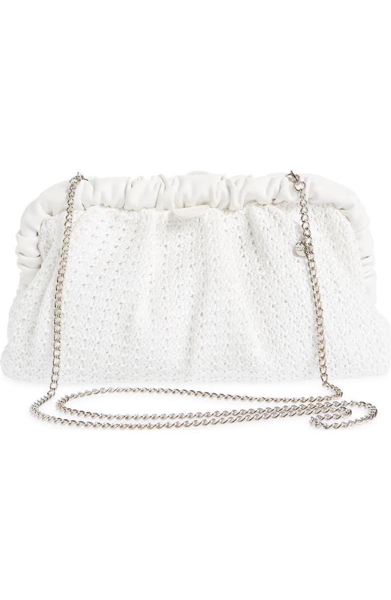 Olga Berg Amalia Pleated Woven Straw Clutch, Alternate, color, White