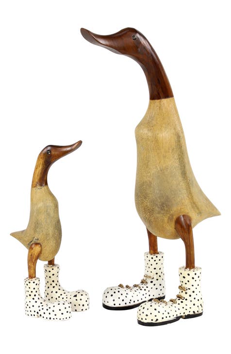 Brown Bamboo Farmhouse Duck Sculpture - Set of 2