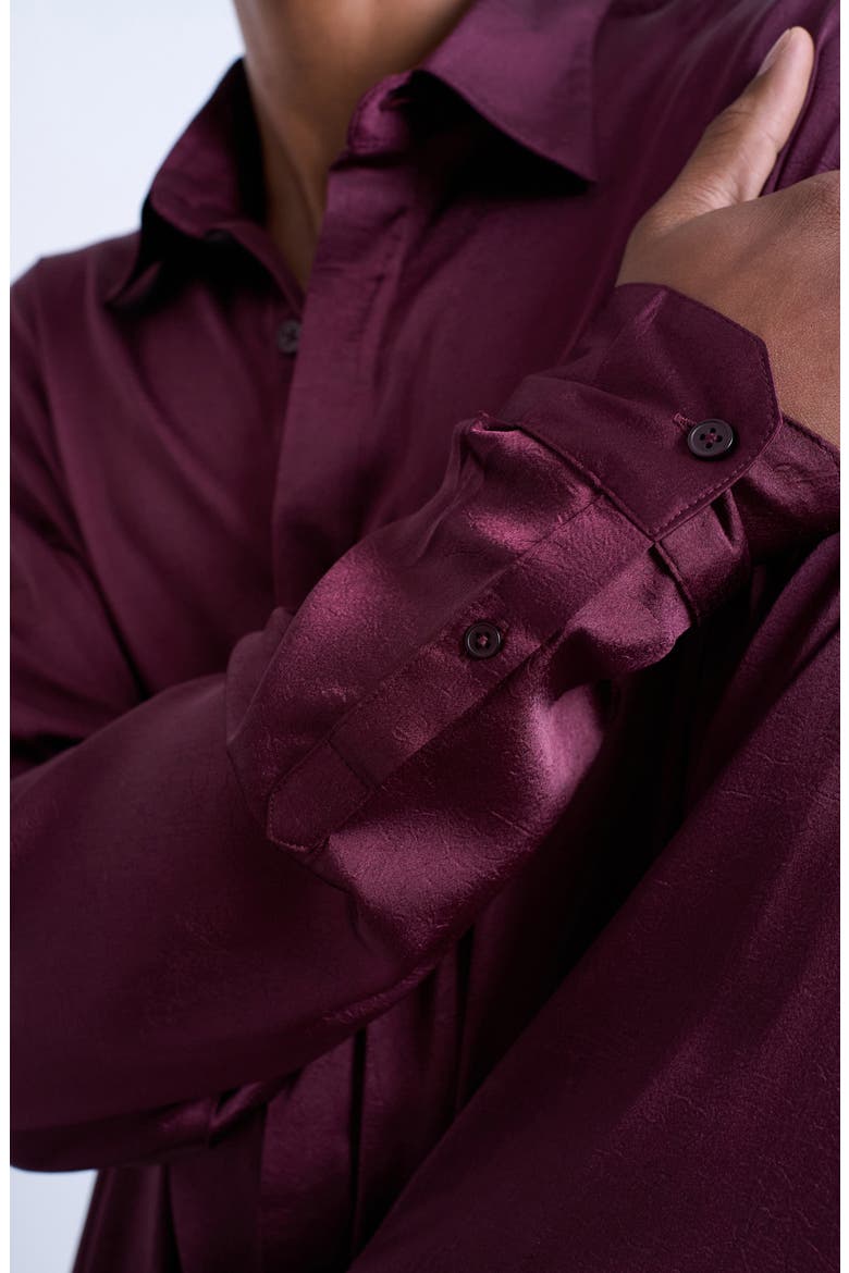 Oversize Sateen Button-Up Shirt, Alternate, color, BURGUNDY
