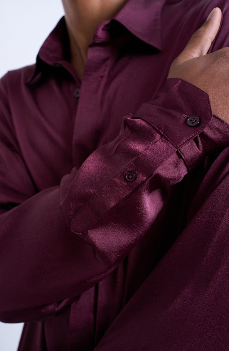 Topman Oversize Sateen Button-Up Shirt, Alternate, color, Burgundy