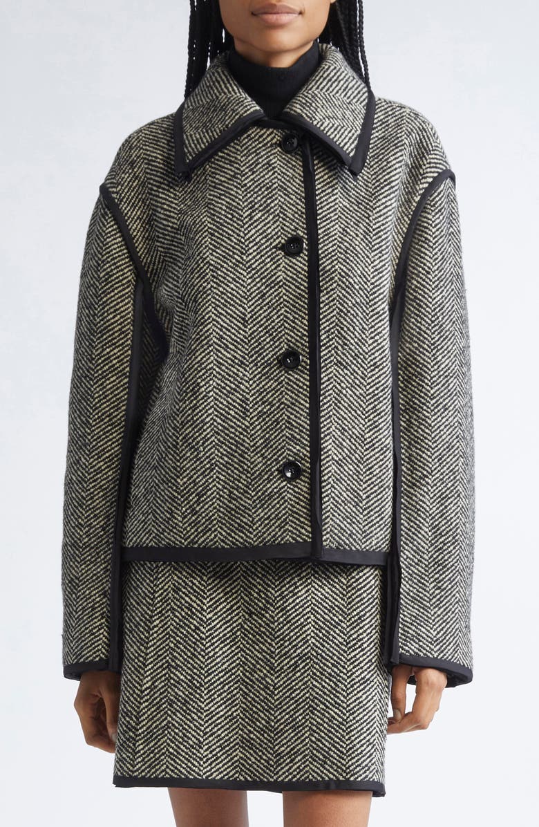 Jil Sander Contrast Trim Wool Blend Herringbone Jacket, Main, color, Military Speckle