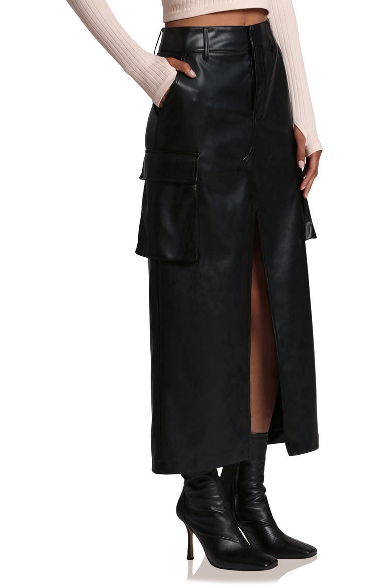 Faux Leather Cargo Maxi Skirt, Alternate, color, BLACK