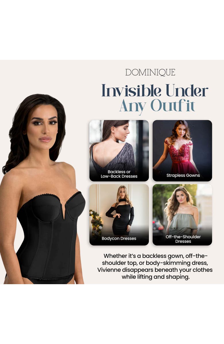 Dominique Intimates Vivienne Convertible Strapless V Wire Longline Corset Bra, Alternate, color, Black