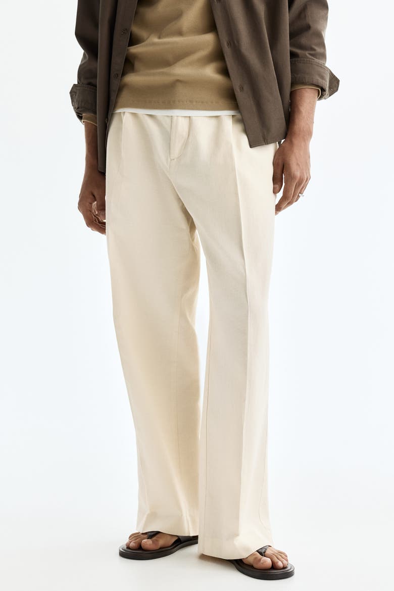 Loose Fit Linen-blend Trousers, Alternate, color, Cream