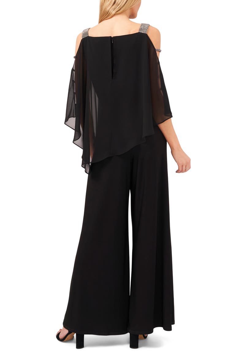 Rhinestone Trim Overlay Jumpsuit, Alternate, color, BLACK/ GUNMETAL