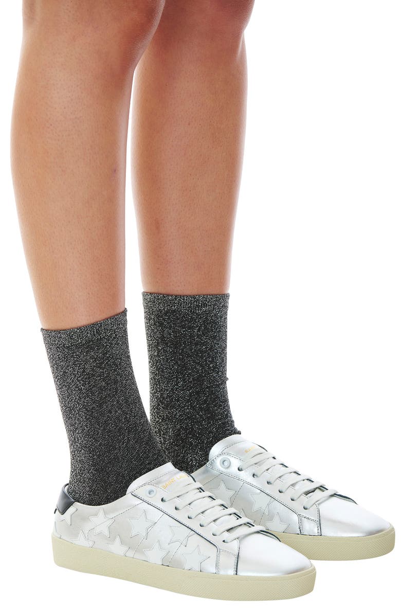 HIGH HEEL JUNGLE Glitterati Sparkle Cotton Blend Crew Socks, Alternate, color, Black