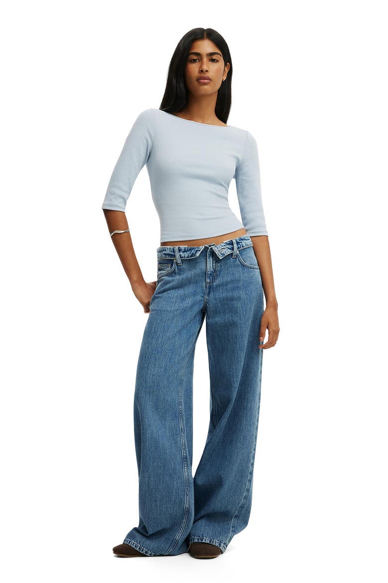 Low Rise Wide Leg Foldover Jeans, Alternate, color, PISCES BLUE FOLDOVER