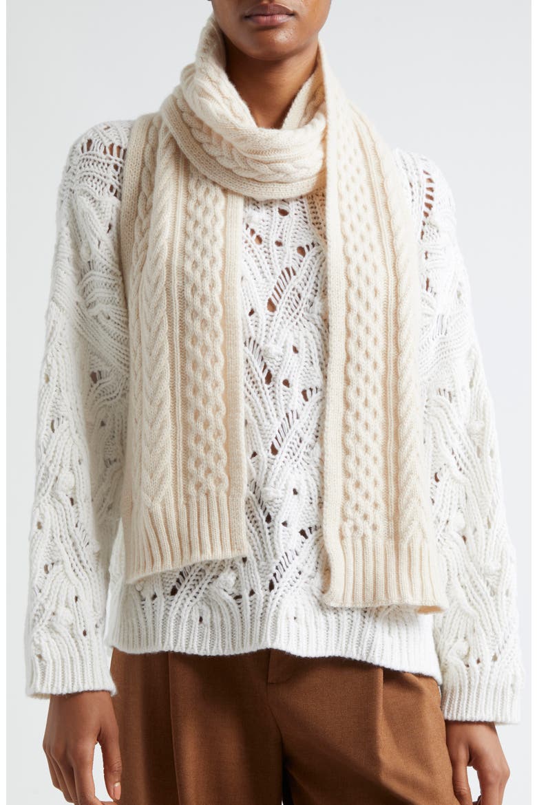 Aran Cable Cashmere Scarf, Alternate, color, CHAMPAGNE
