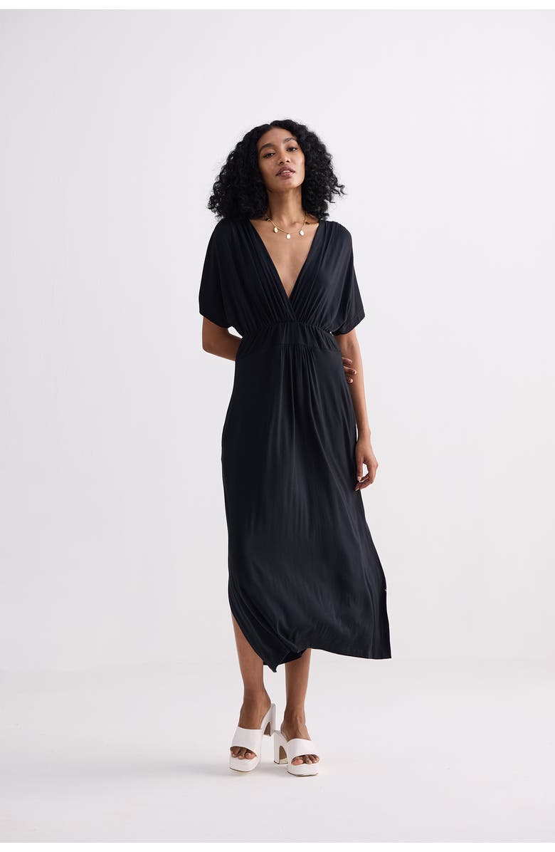 Reistor Flowy A-Line Maxi Dress with Side Slits, Alternate, color, Black