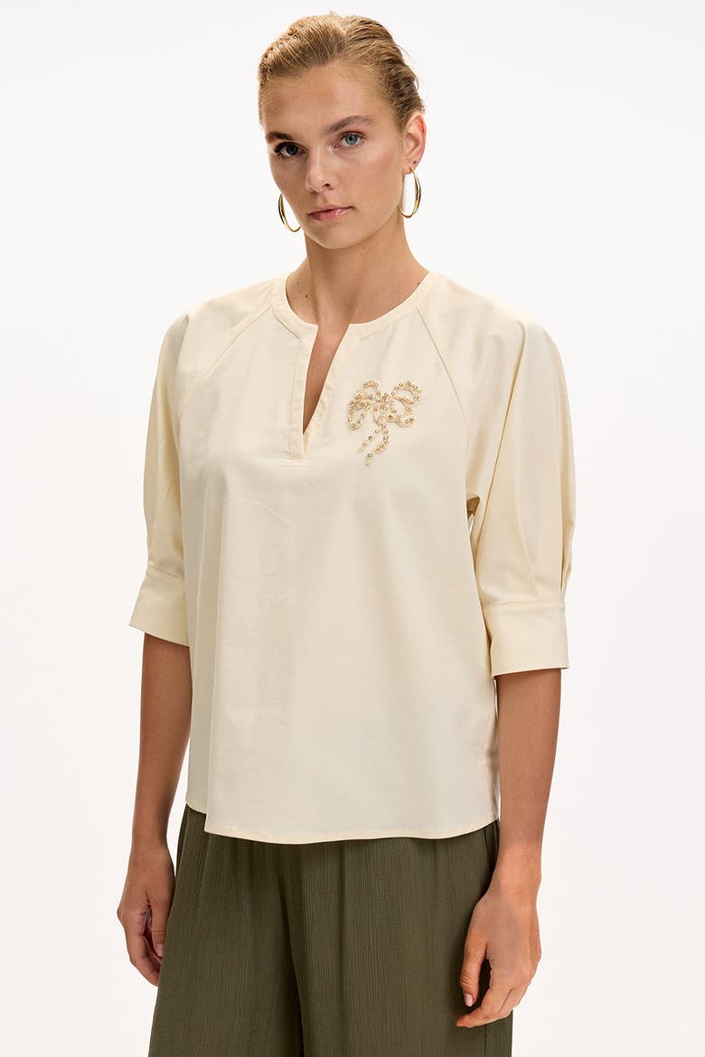Katharine V Neck Short Sleeve Blouse, Alternate, color, Cream
