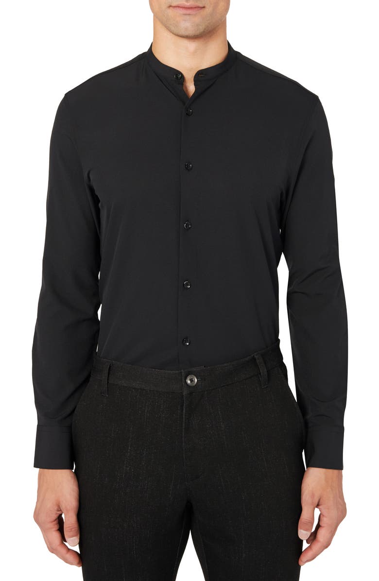Brooklyn Brigade Trim Fit Solid Band Collar Performance Stretch Dress Shirt, Main, color,