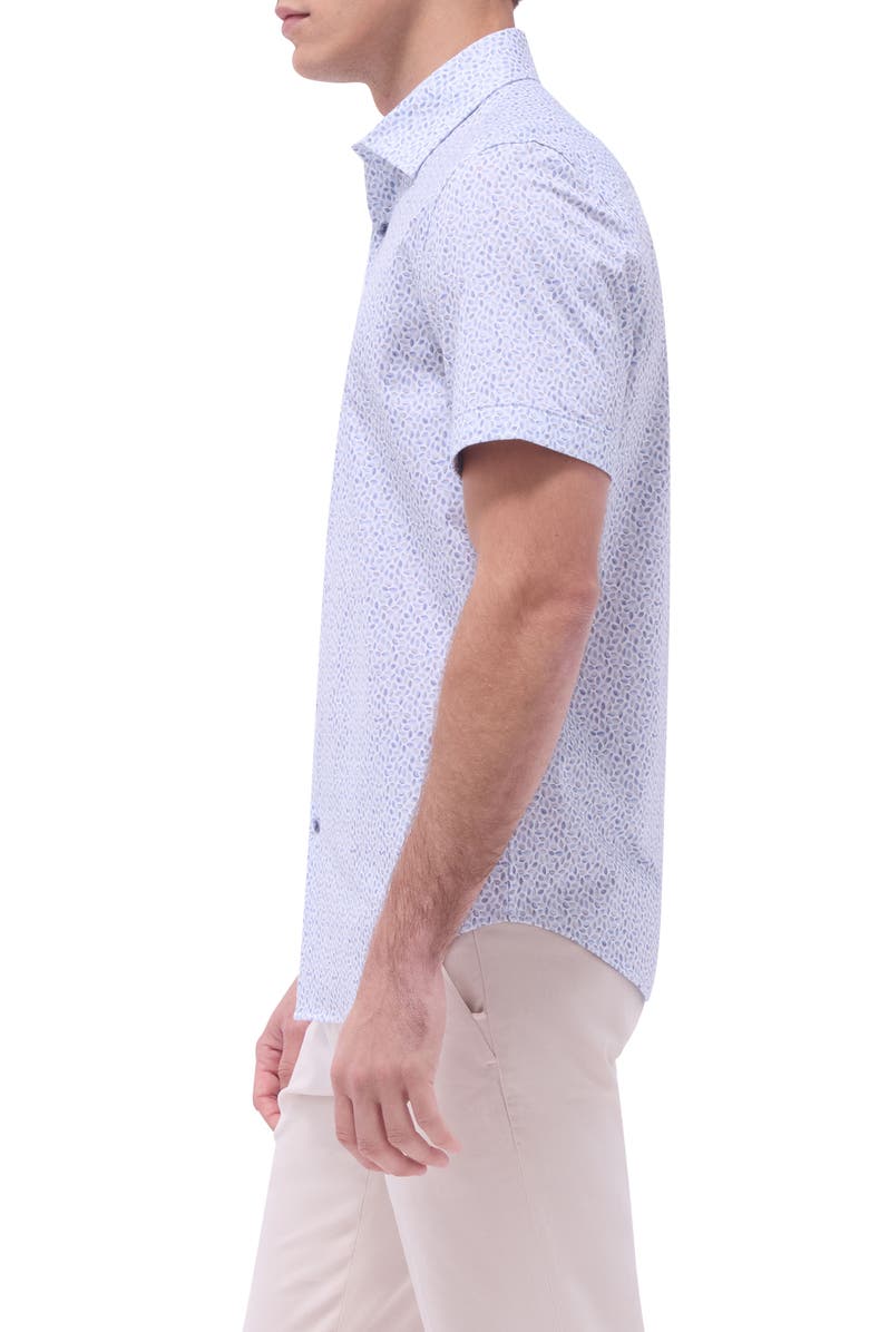 Bugatchi Miles OoohCotton<sup>®</sup> Abstract Print Short Sleeve Button-Up Shirt, Alternate, color, Almond