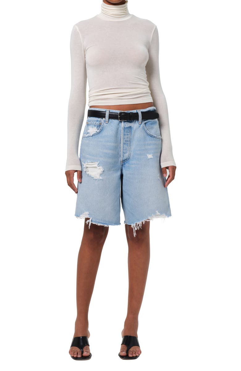 Citizens of Humanity Ayla Frayed Baggy Long Denim Shorts, Alternate, color, Pagoda