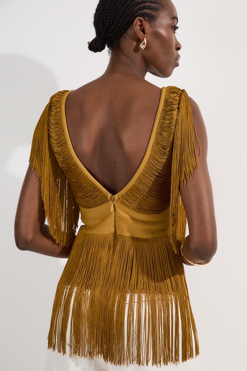 Karen Millen Draped Fringe Knitted Top In Gold