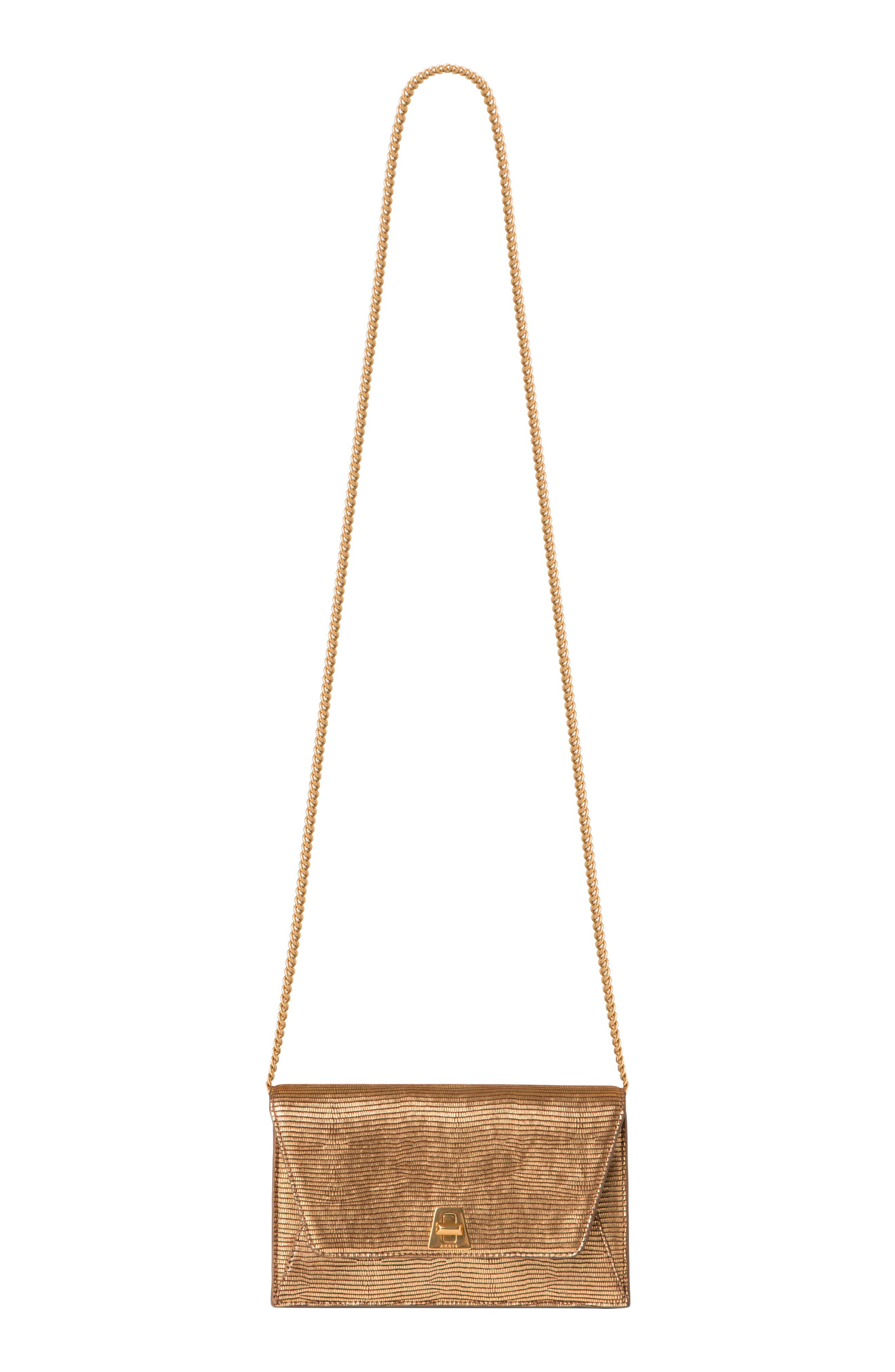 Akris Anouk Lizard Embossed Metallic Leather Shoulder Bag, Alternate, color, Bronze Gold