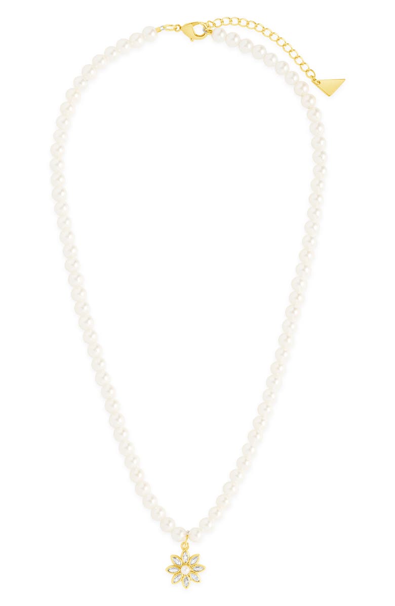 Sterling Forever Esti Cubic Zirconia & Cultured Pearl Necklace, Alternate, color,