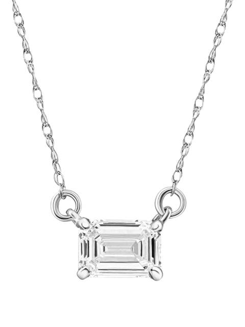 3/4Ct Emerald Cut Diamond White or Yellow Gold Pendant 18" Necklace Lab Grown