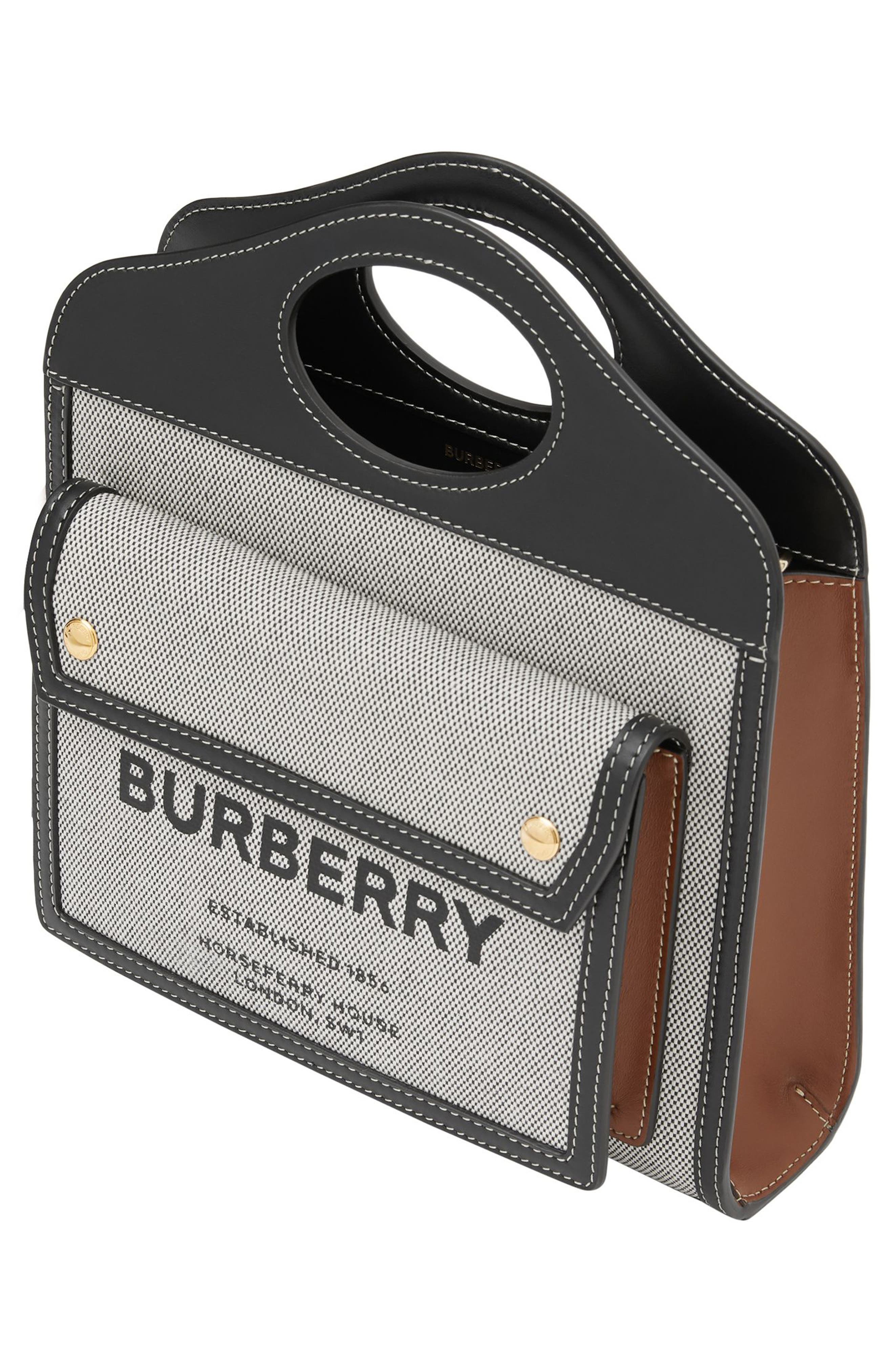 Burberry Mini Horseferry Logo Canvas & Leather Pocket Bag, Alternate, color, 