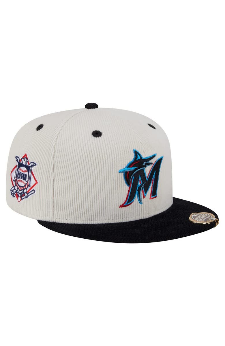 New Era Men's New Era Cream/Black Miami Marlins Two-Tone Corduroy 59FIFTY Fitted Hat, Alternate, color, 