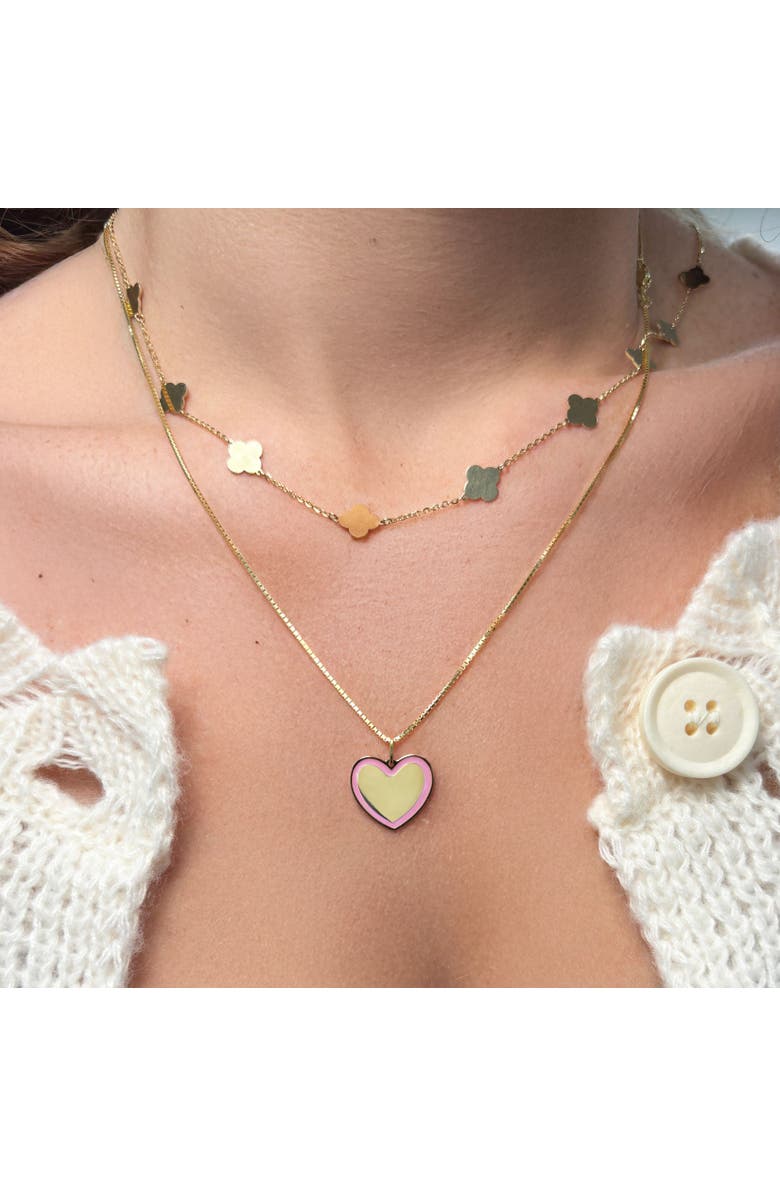 The Lovery Fine Jewelry Pink Enamel Golden Heart Charm, Alternate, color, Pink