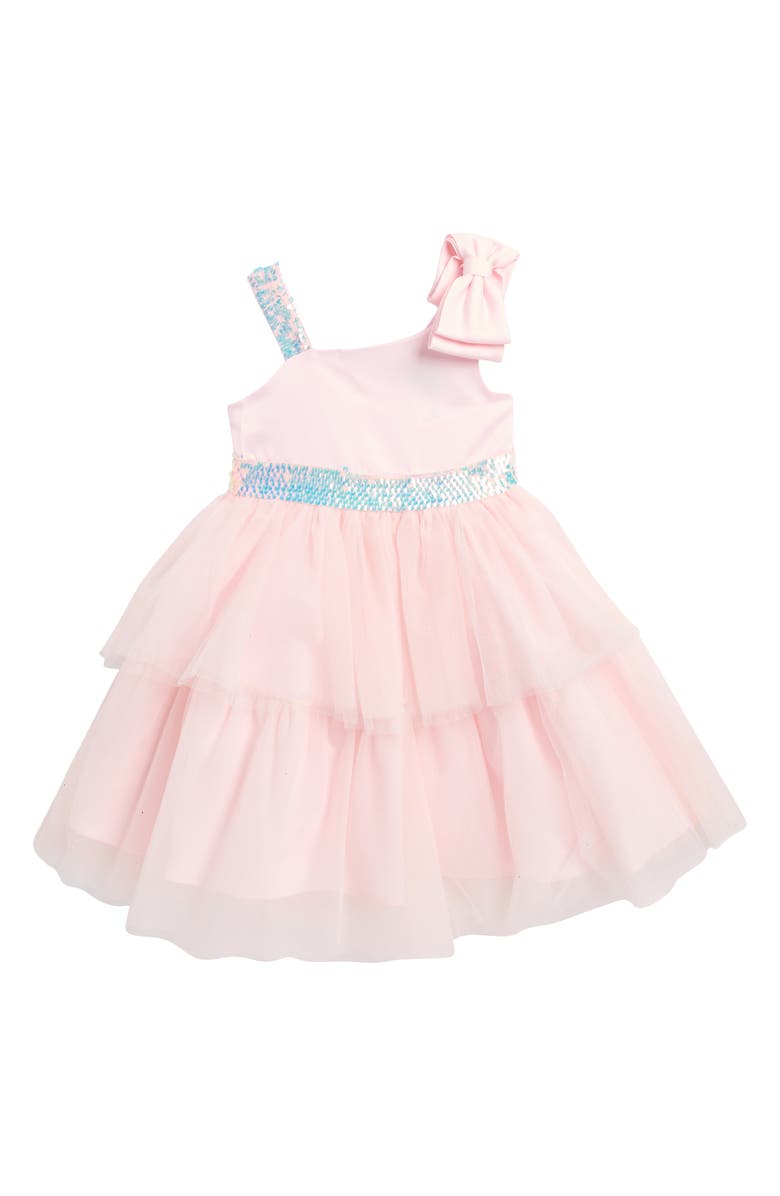 Rare Editions Kids' Asymmetric Bow Satin Dress, Main, color, 