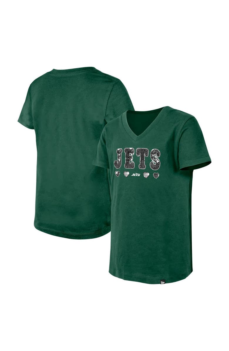 New Era Girls Youth New Era Green New York Jets Flip Sequin V-Neck T-Shirt, Alternate, color, Green